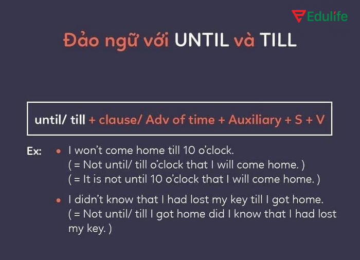 Cấu trúc đảo ngữ với “Until/Till” dùng để nhấn mạnh rằng một hành động, sự kiện chỉ xảy ra với điều kiện nhất định