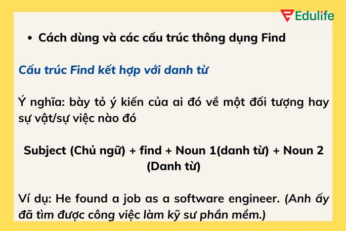 Cấu trúc Find kết hợp với danh từ là thông dụng nhất trong tiếng Anh