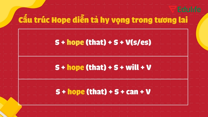 Khi sử dụng cấu trúc Hope , bạn có thể lược bỏ“That” hoặc không sau “hope”