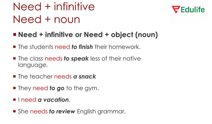 Cấu trúc Need đi kèm động từ thường mang nghĩa “cần cái gì đó”