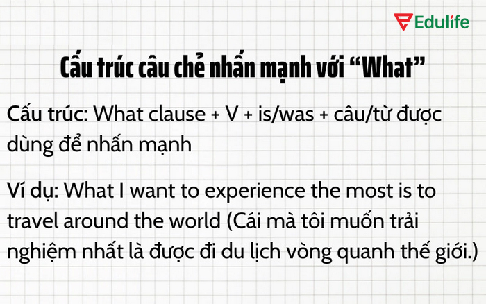 Cấu trúc nhấn mạnh dùng câu tách What khi muốn làm nổi bật hành động hoặc sự việc xảy ra trong câu