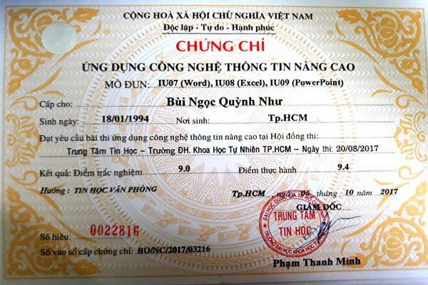 chứng chỉ tin học bộ giáo dục