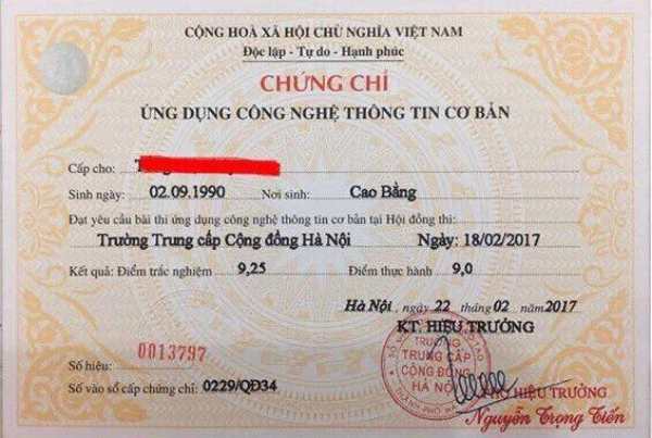 Chứng chỉ tin học giả 