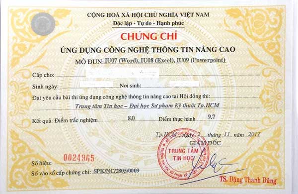 thi chứng chỉ tin học nâng cao
