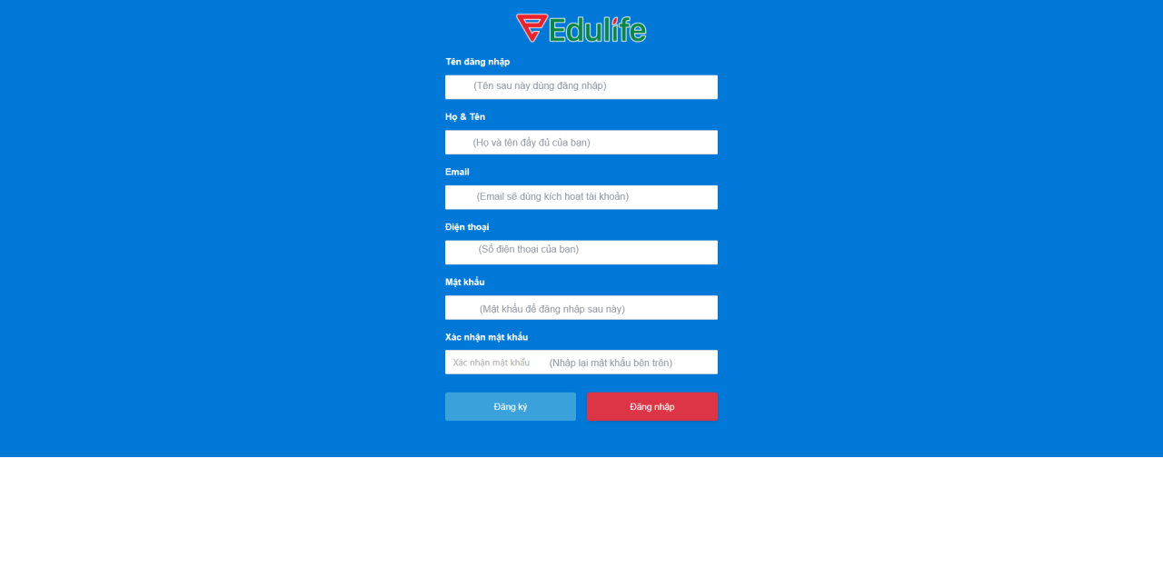 Điền đầy đủ thông tin để đăng ký tài khoản