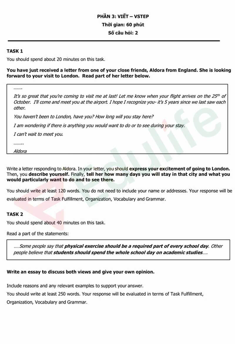 Bài mẫu viết thư VSTEP B2