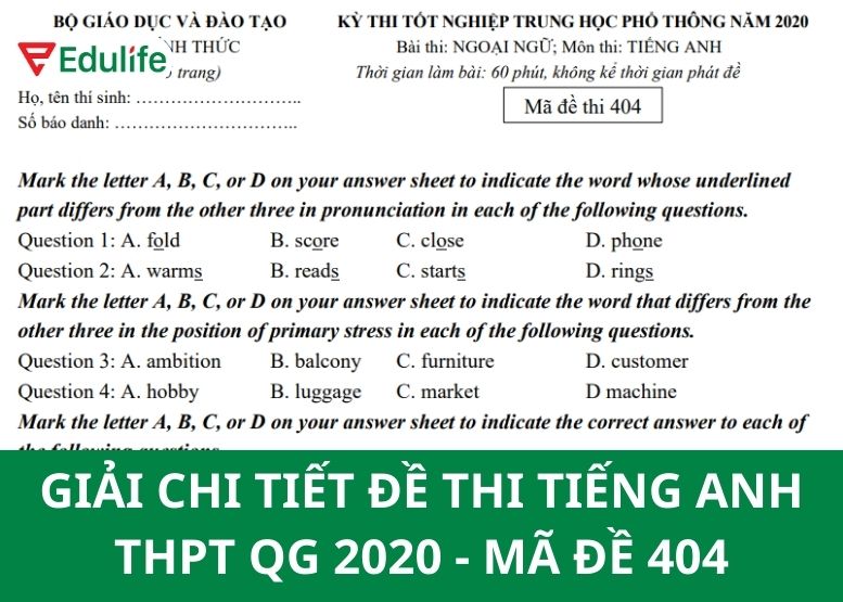 đề thi tiếng Anh THPT Quốc gia 2020