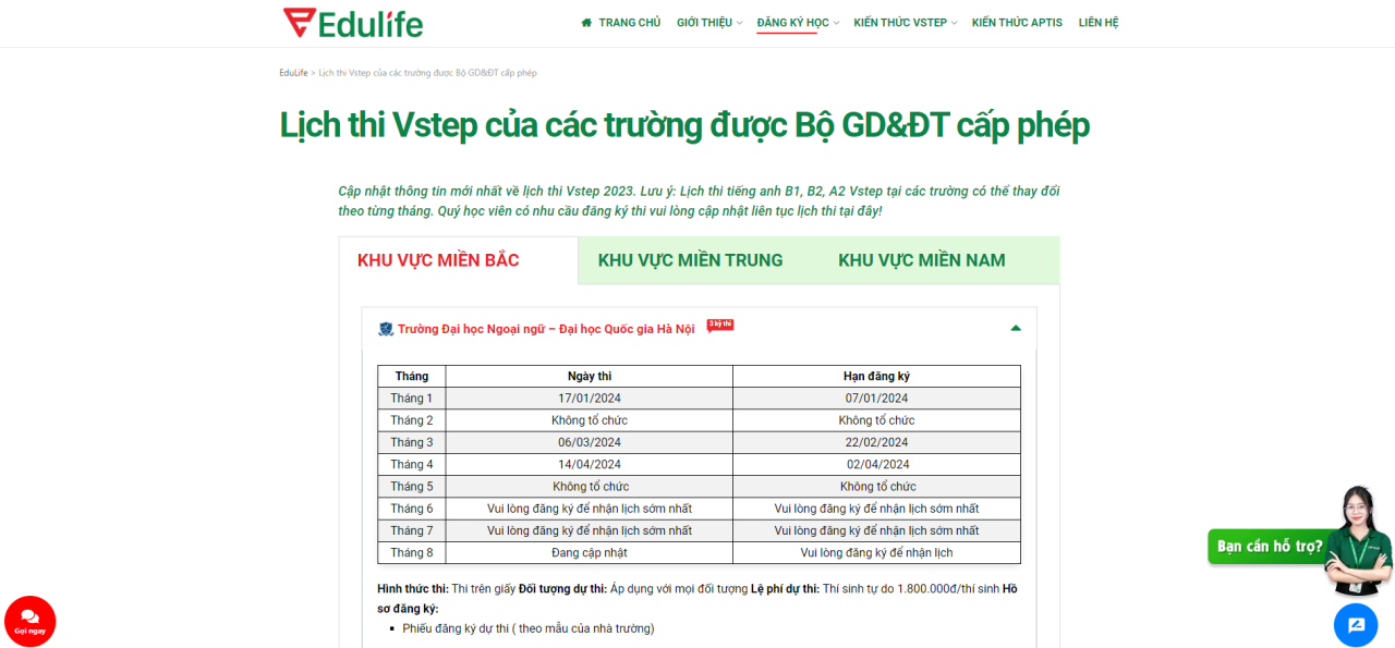 Cập nhật lịch thi VSTEP tại Edulife