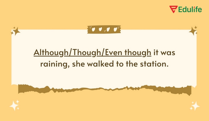 Mệnh đề nhượng bộ với ba liên từ although even though though dùng để nối hai mệnh đề trái ngược về ý nghĩa