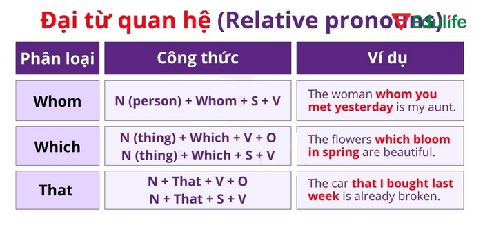 Khi danh từ đứng trước mệnh đề làm tân ngữ, bạn hãy dùng whom, which, that