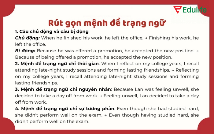 Cách rút gọn mệnh đề trạng ngữ khác nhau với từng loại mệnh đề