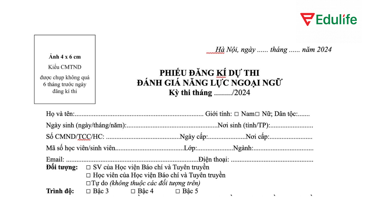 Download mẫu phiếu đăng ký thi VSTEP