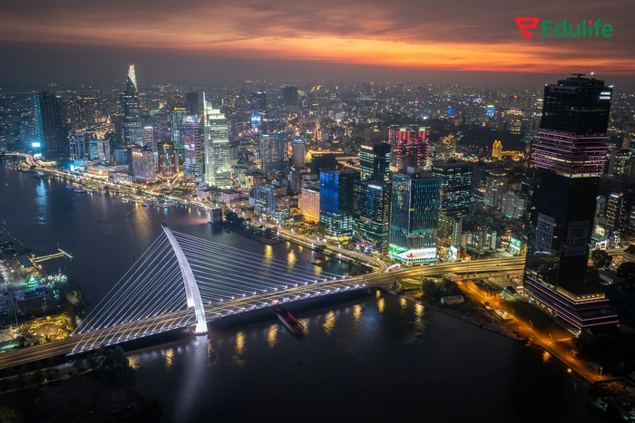 Ứng dụng phương pháp Mnemonics hình dung một thành phố sôi động, đèn sáng rực để học từ city