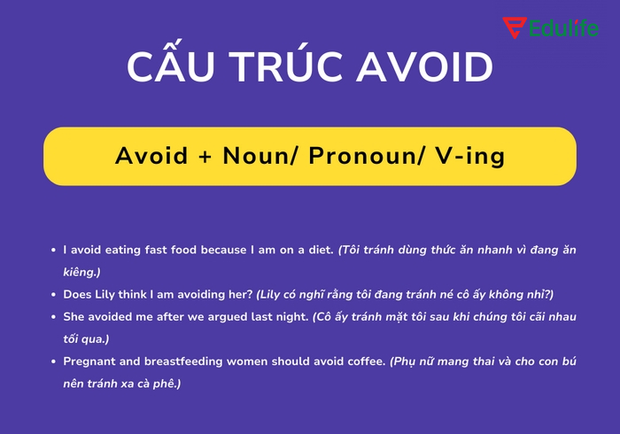 Cấu trúc Avoid sử dụng khi nói về việc tránh làm việc gì đó để không gặp rắc rối, hậu quả