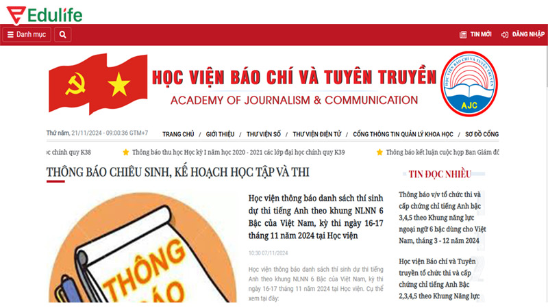 Sau khi thi bạn theo dõi kết quả trên trang web chính thức của trường