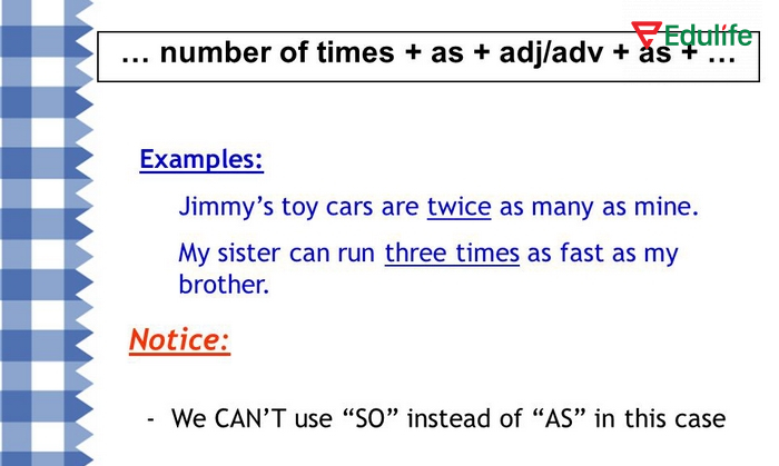 So sánh gấp nhiều lần với times as...as giúp nhấn mạnh mức độ chênh lệch cụ thể giữa hai đối tượng