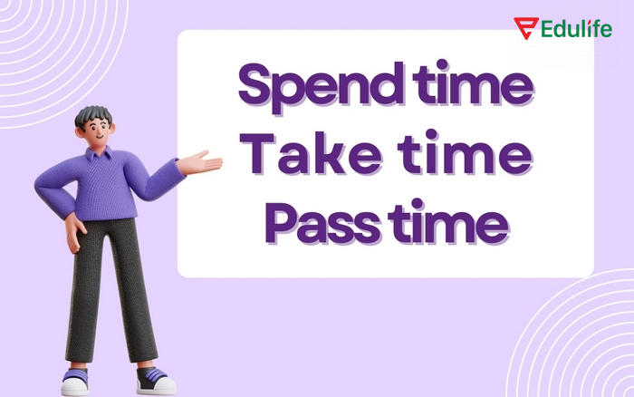 Spend time, take time và pass time là 3 cấu trúc tương tự Spend time/money V-ing/on sth được dùng phổ biến