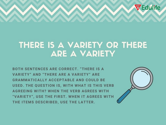 Cấu trúc There is/are a variety of luôn đi với danh từ số nhiều