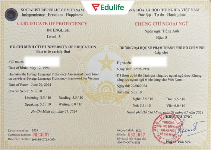 Điểm trung bình từ 4.0 về các kỹ năng nghe, nói, đọc, viết sẽ nhận chứng chỉ