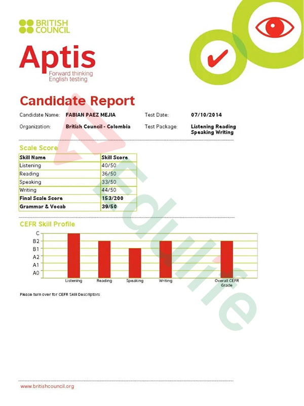 Mẫu chứng chỉ tiếng Anh Aptis