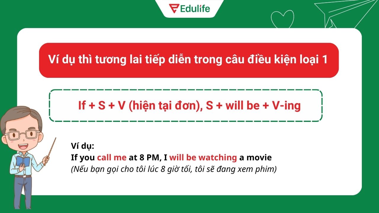 Ví dụ thì tương lai tiếp diễn trong câu điều kiện loại 1​