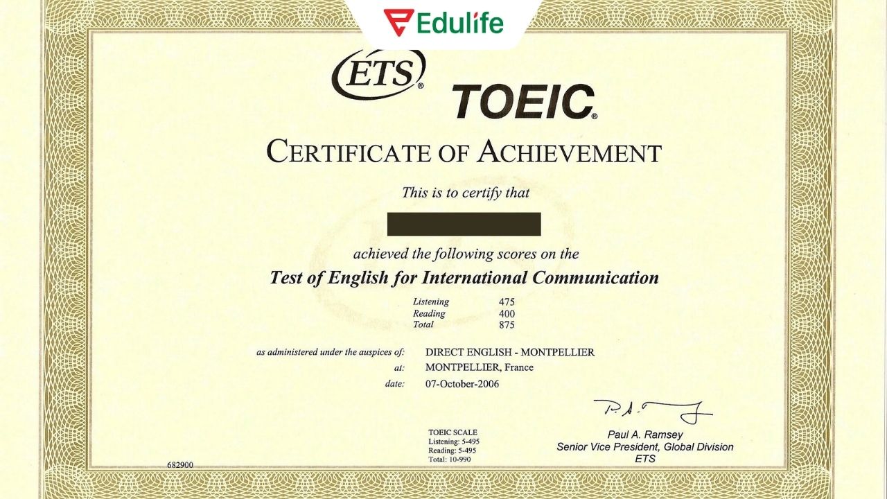 Chứng chỉ TOEIC chỉ được cấp khi có kết quả thi