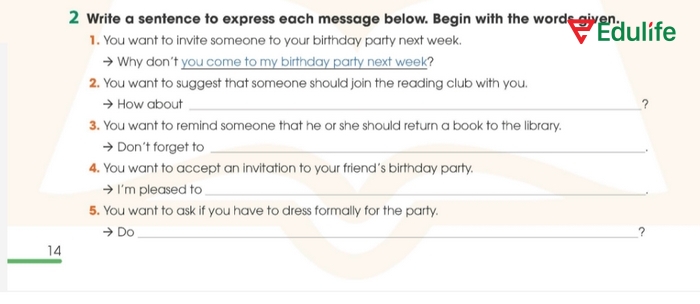 Yêu cầu chi tiết của bài tập 2 phần tiếng Anh 11 Unit 1 Writing