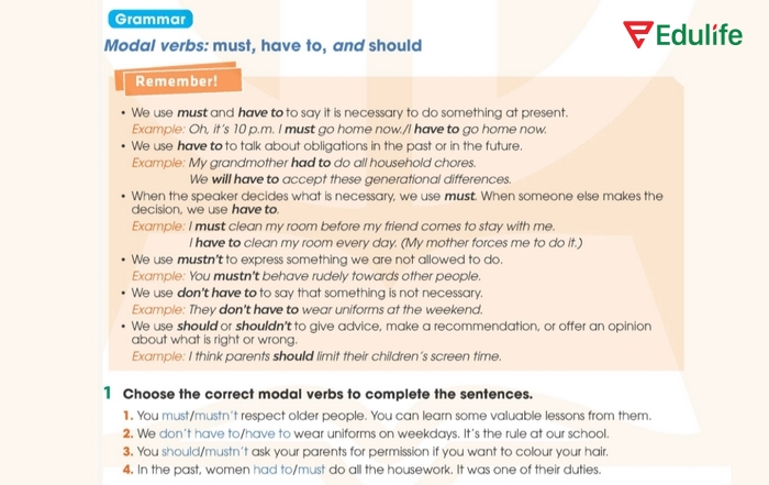 Yêu cầu của bài tập Grammar 1 phần tiếng Anh 11 Unit 2 Language