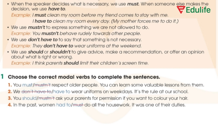 Đáp án cần chọn của bài tập Grammar 1 phần tiếng Anh 11 Unit 2 Language