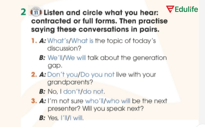 Yêu cầu bài tập Pronunciation 2 phần tiếng Anh 11 Unit 2 Language