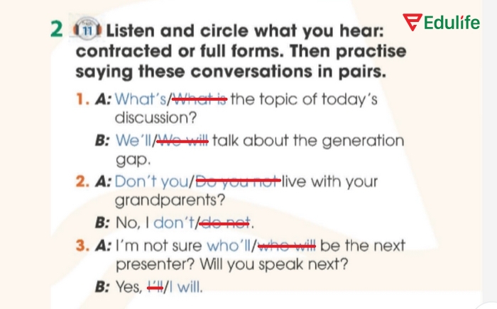 Các lựa chọn đúng và sai của bài tập Pronunciation 2 phần tiếng Anh 11 Unit 2 Language