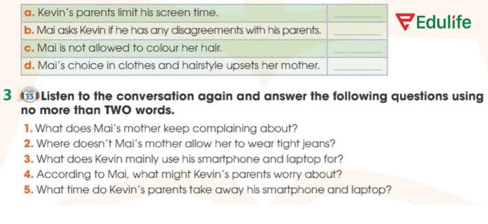 Yêu cầu của bài tập 3 phần tiếng Anh 11 Unit 2 Listening