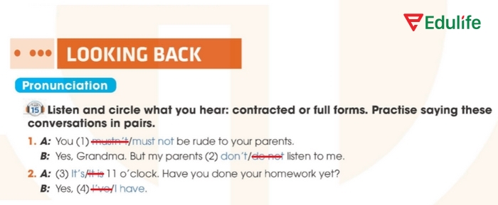 Đáp án của bài tập Pronunciation phần tiếng Anh 11 Unit 2 Looking Back