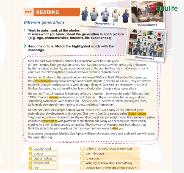 Yêu cầu của bài tập 1 phần tiếng Anh 11 Unit 2 Reading