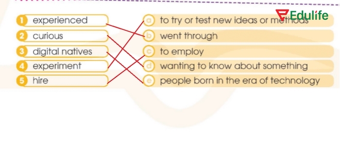 Đáp án của bài tập 2 tiếng Anh 11 Unit 2 Reading hoàn thành nối các từ 