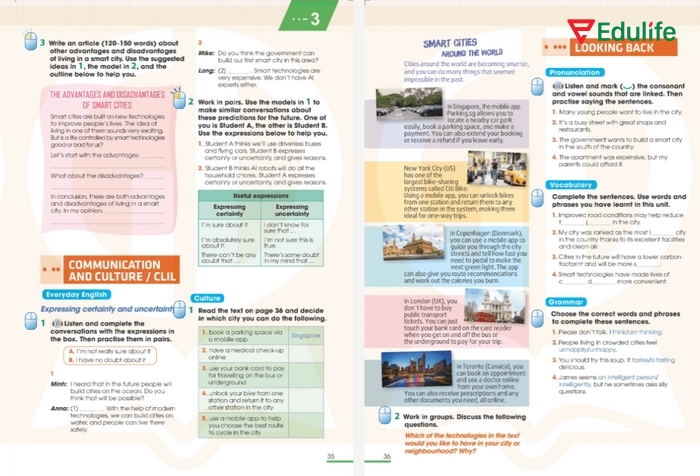 Phần tiếng Anh 11 Unit 3 Communication And Culture gồm 4 bài tập, gợi mở và dẫn dắt học sinh khám phá các công nghệ thông minh ở các thành phố lớn