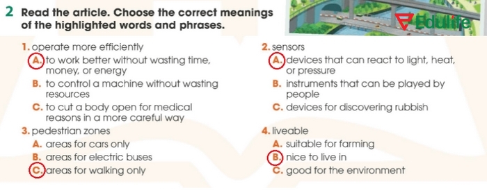 Các đáp án cần khoanh theo yêu cầu của bài tập 2 phần tiếng Anh 11 Unit 3 Reading