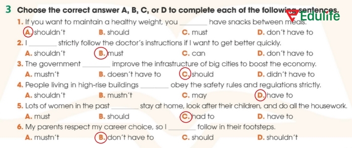 Đáp án cần chọn của bài tập Grammar 3 phần tiếng Anh 11 Unit 3 Review Language