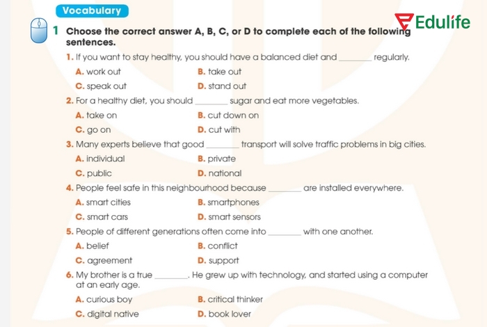 Yêu cầu bài tập Vocabulary 1 phần tiếng Anh 11 Unit 3 Review Language