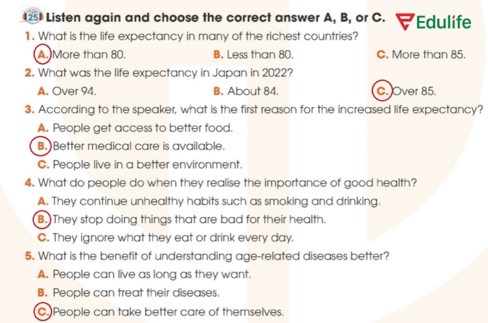 Các đáp án cần khoanh của bài tập Listening 2 phần tiếng Anh 11 Unit 3 Review Skill