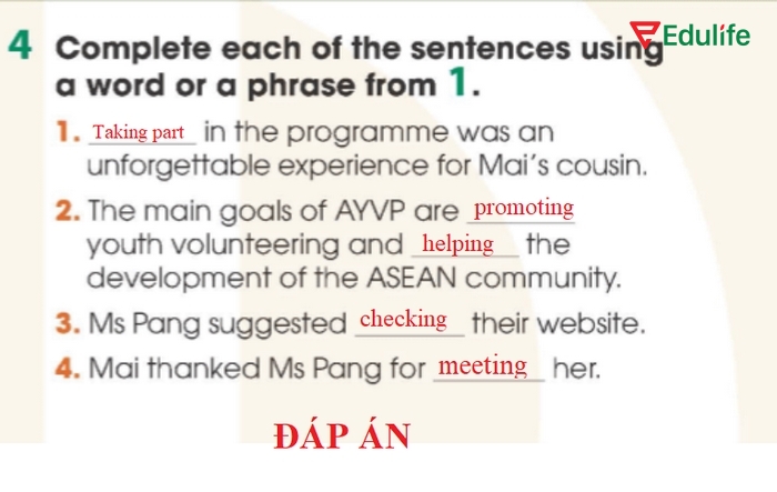 Các đáp án cần điền của bài tập 4 phần tiếng Anh 11 Unit 4 Getting Started