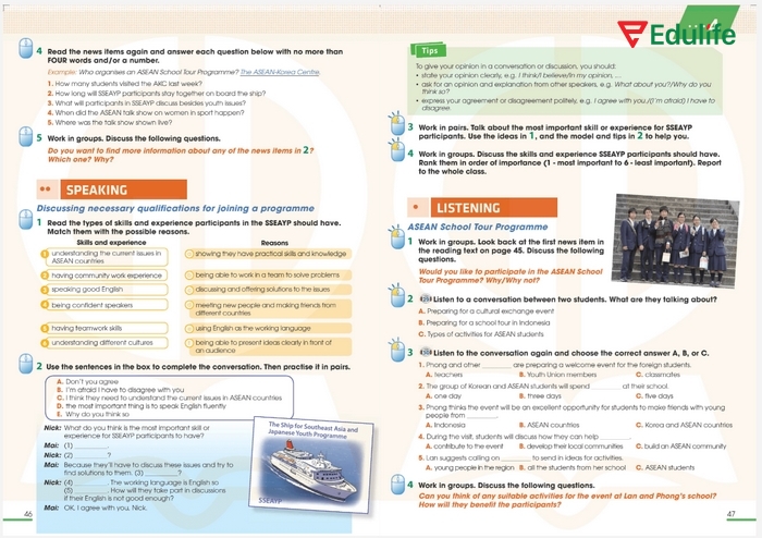 Nội dung phần tiếng Anh 11 Unit 4 Listening củng cố kỹ năng nghe và phát triển nhiều kỹ năng mềm gắn với các hoạt động thực tiễn liên quan đến ASEAN