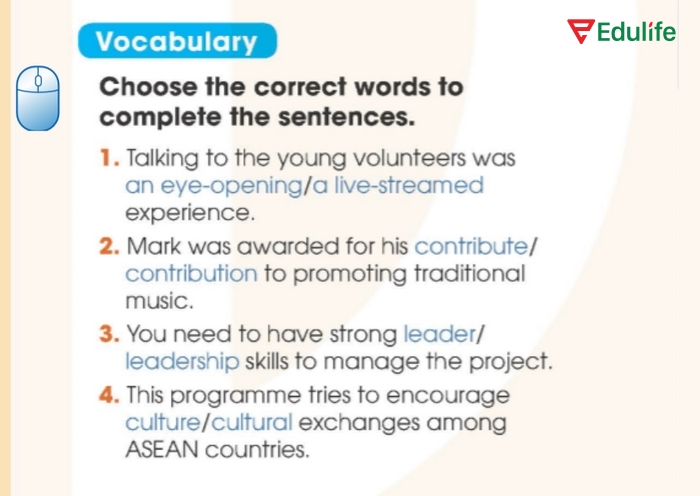 Yêu cầu của bài tập Vocabulary phần tiếng Anh 11 Unit 4 Looking Back