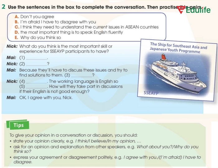 Yêu cầu của bài tập 2 phần tiếng Anh 11 Unit 4 Speaking