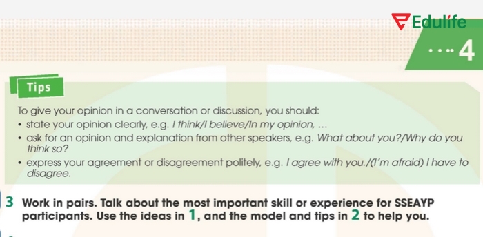 Yêu cầu của bài tập 3 phần tiếng Anh 11 Unit 4 Speaking