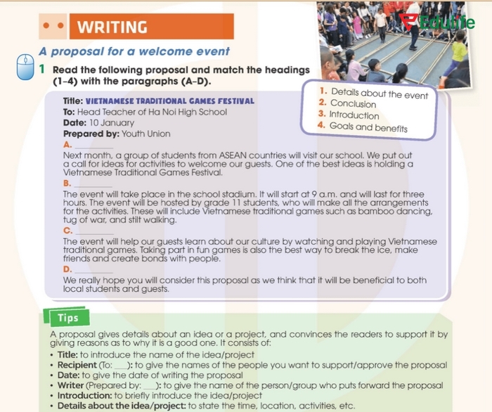 Yêu cầu của bài tập 1 phần tiếng Anh 11 Unit 4 Writing