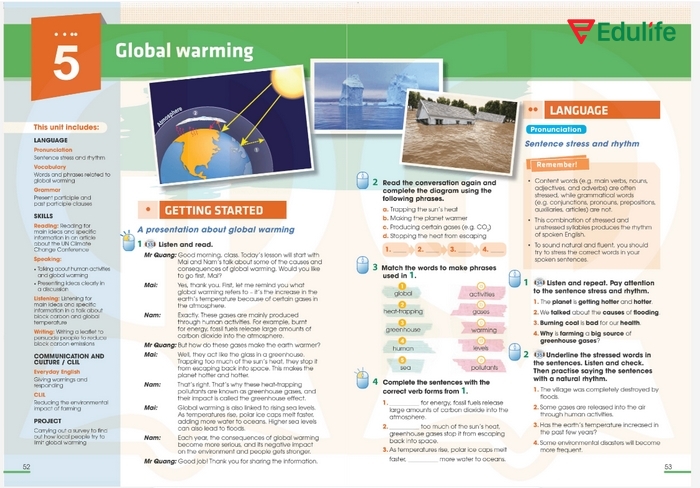 Nội dung phần tiếng Anh 11 Unit 5 Getting Started chủ yếu xoay quanh chủ đề chính - Global Warming qua cuộc hội thoại của 3 nhân vật