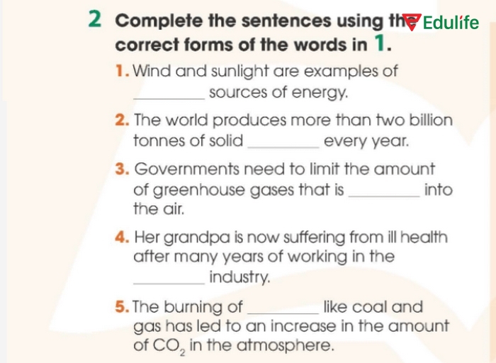 Yêu cầu của bài tập Vocabulary 2 phần tiếng Anh 11 Unit 5 Language
