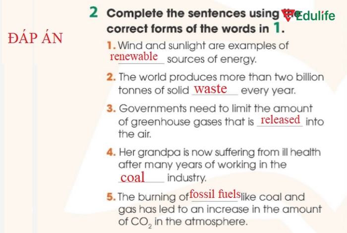 Đáp án cần điền để hoàn thành bài tập Vocabulary 2 phần tiếng Anh 11 Unit 5 Language