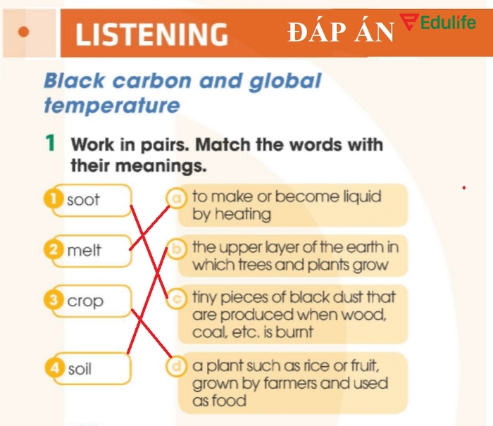 Đáp án bài tập 1 nội dung tiếng Anh 11 Unit 5 Listening sau khi hoàn thiện nối